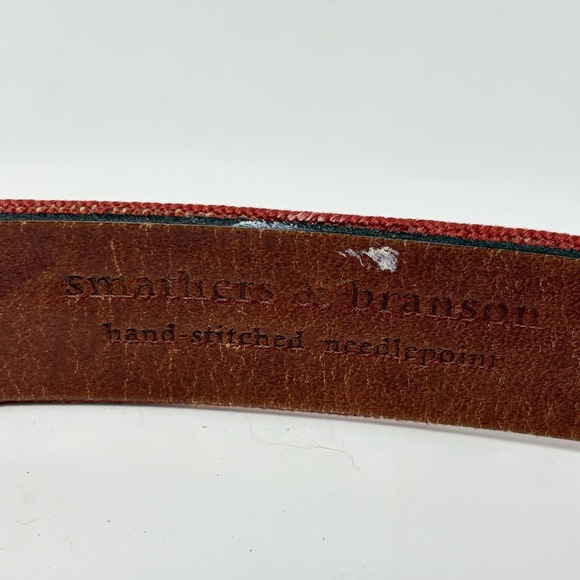 Smathers and Branson Needlepoint Belt Fish Red Canvas Brass Buckle Size 48 - Picture 3 of 10